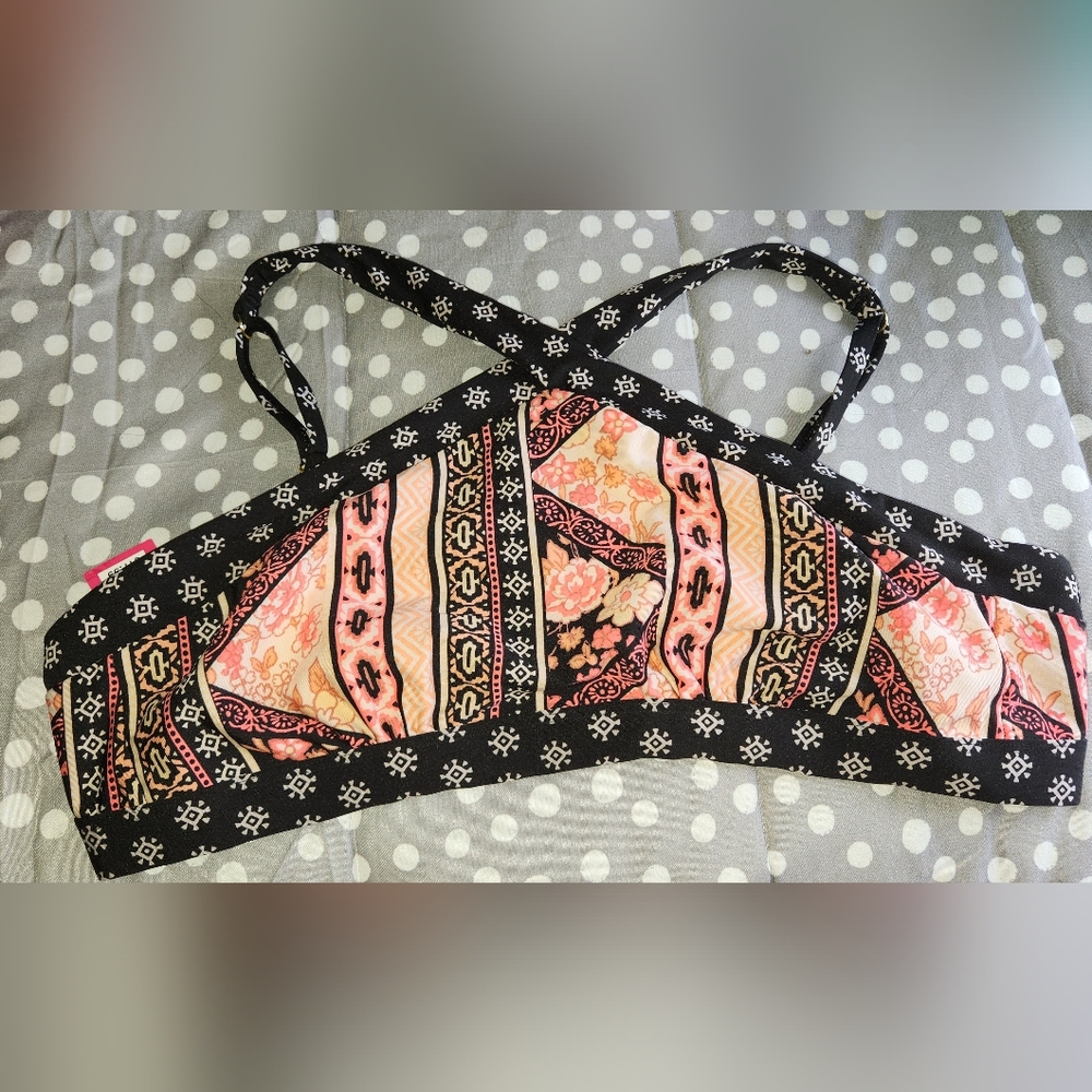 Xhilaration Black and Pink Patterned Bikini Top and Bottoms